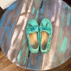 UGG Teal Braided Bead Moccasin Loafers